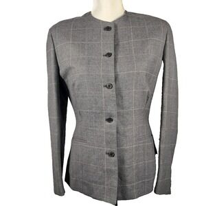 Vtg 80s CORBIN LTD 4 Women's Classic Fitted Gray Plaid Wool Blazer Union Made